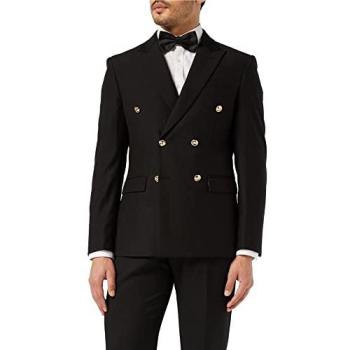 Men’s Formal Black Double-Breasted Blazer with Buttons – XPOSED, Size 46