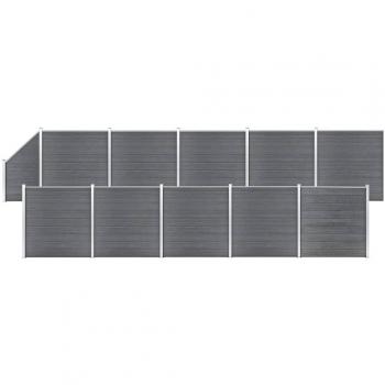 Valla de jardín WPC gris 10 cuadrados + 1 panel inclinado 1830x186 cm