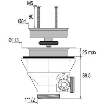 Filtre à panier pour évier épais, finition inox, modèle D90, sans trop‑plein – Valentin