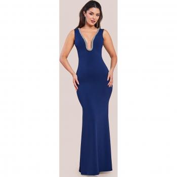 Super Plunge Scuba Maxi with Diamante Accents – Navy (Goddiva)