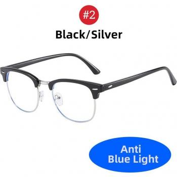 Anti‑Blue-Light-Brille mit transparenter Halbrahmenoptik, quadratisch, für PC & Spiele