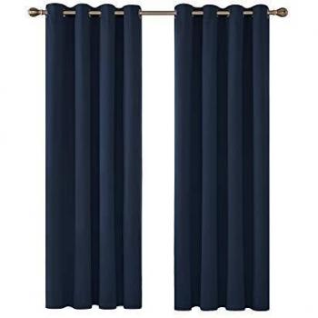 Cortinas Deconovo para Sala de Estar con Ojales 2 Paneles 132 x 183 cm Azul Oscuro
