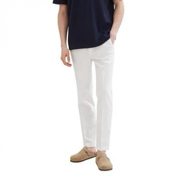 Tom Tailor Denim Herren Leinenhose, Relaxed Tapered Fit, Weiß, Größe L