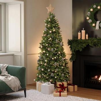 Charles Bentley 7ft Slimline Faux Nordic Spruce Christmas Tree, Green Hinged Design