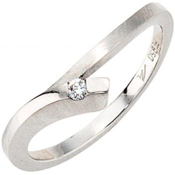 JOBO Ring für Frauen – 950 Platin, teilmatt, 1 Diamant (Brillant) 0,03 ct., Größe 50