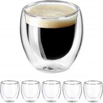 Bicchieri da Espresso Relaxdays: 6 Tazzine Vetro Doppio Parete, 100 ml, Trasparenti
