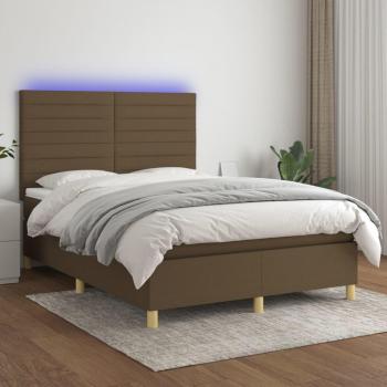 VidaXL Dunkelbraunes Boxspringbett mit Matratze 140x190 cm und LED