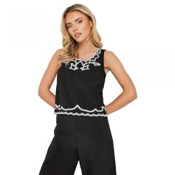 T-shirt sans manches brodé PixieGirl Petite Noir