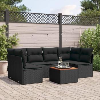 Garten-Sofagarnitur 7-tlg. Schwarz Poly Rattan mit Kissen
