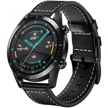 Bracelet en cuir noir pour Huawei Watch GT 2/GT 2e, 22mm