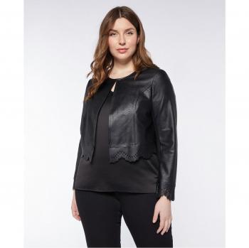 Chaqueta de mujer corta con detalles calados y efecto piel