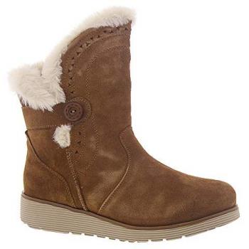 Skechers Women’s Tan Keepsakes Wedge Boots – Size 2, Dual‑Material Design