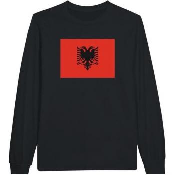 PixelForma Albanian Flag Long Sleeve Top – Black, 100% Cotton, Regular Style