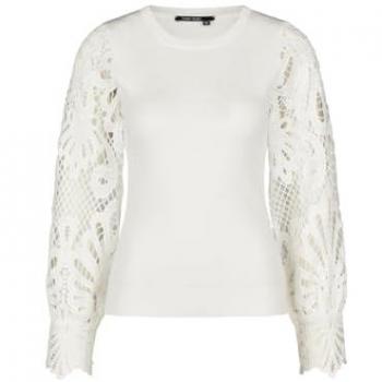 MARC AUREL Blusenshirt Pullover mit Spitzenärmeln offwhite
