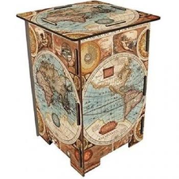 Werkhaus Sitzhocker Alte Weltkarte Holz bunt 29,5 x 29,5 x 43 cm