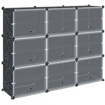 Storage Cube Organiser with 9 Cubes and Doors Black Polypropylene