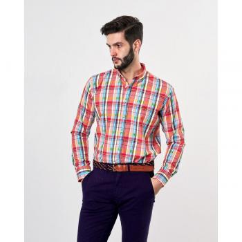 Camisa popelín hombre slim con estilo de cuadros multicolor de Spagnolo