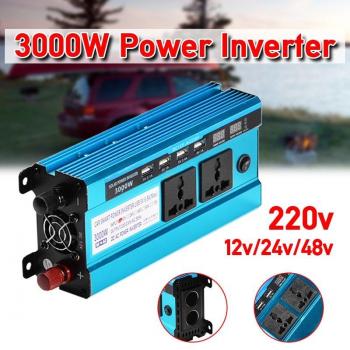 3000W Voltage Converter Transformer DC 12V 24V 48V to AC 220V with Dual LCD Display and 4 USB
