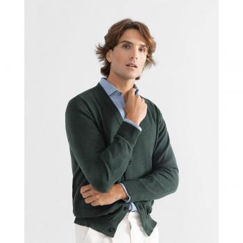 Cárdigan verde liso para hombre
