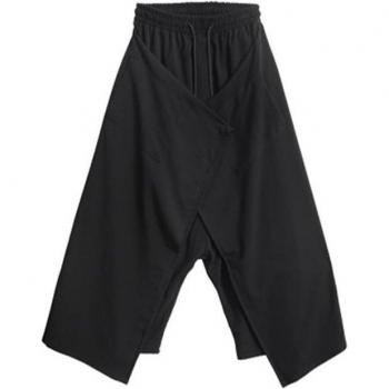 Pantalones de hombre Tide, holgados, pierna ancha, oscuro, talla grande japonesa, diseño de hakama de nueve puntos