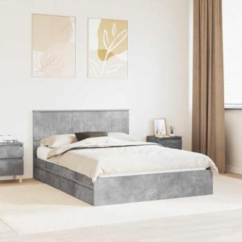 Grey Concrete Engineered Wood Bed with Storage – 135x190 cm (vidaXL)