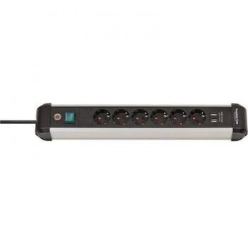 Regleta múltiple Brennenstuhl con 6 enchufes y puertos USB, interruptor y cable de 3m