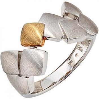 JOBS JOBO Ring für Damen – 925 Silber, 585 Gold, rhodiniert matt – Größe 52