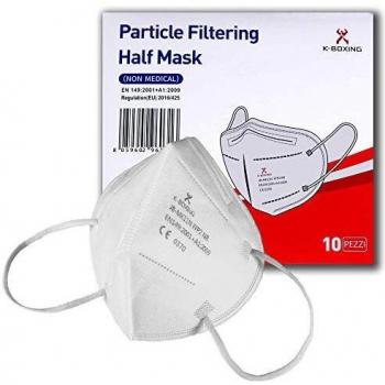 Maschera di Sicurezza K-Boxing FFP2/K95 10 Pezzi – Busta Singola, 5 Strati, Alta Efficacia
