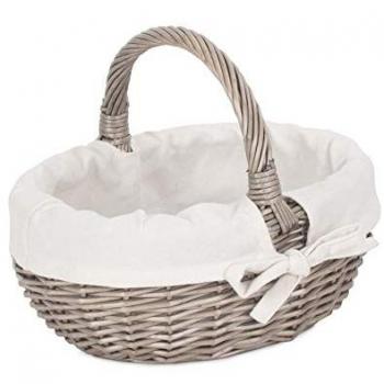 Grey Large Antique Wash Wicker Basket with Lining