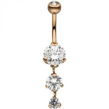 Edelstahl Bauchnabel Piercing in Roségold mit funkelnden Zirkonia
