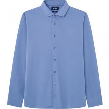 Blue Chambray Long Sleeve Polo by Hackett (Large)