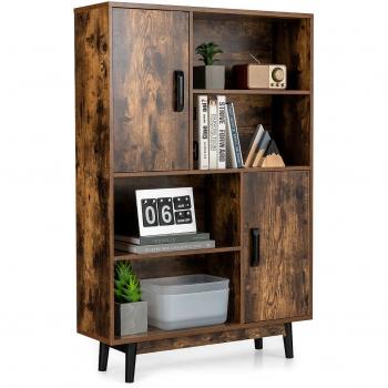 Estantería de Madera con 4 Niveles y 2 Puertas, Diseño Antivuelco para Salón y Cocina