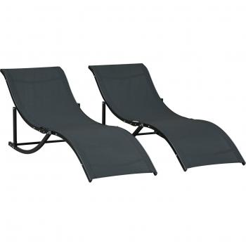 Tumbona S Plástica Outsunny 165x61x63 cm Negro con Estructura de Aluminio y Ropa Textilene