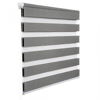 Fenster-Doppelrollo ohne Bohren – Holzlook Grau 80x150 cm