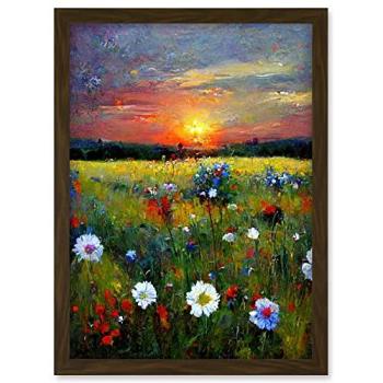 Floral Sunrise Scene in Oil – Framed A4 Art Print by Artery8
