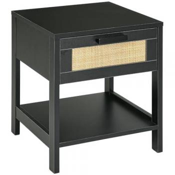 Table de chevet élégante en MDF noir et cannage