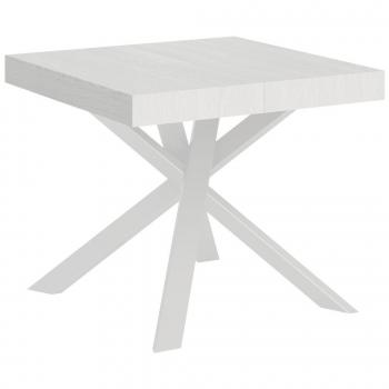 Petit bureau carré Karzy 90x90 blanche, convertible en 194 cm
