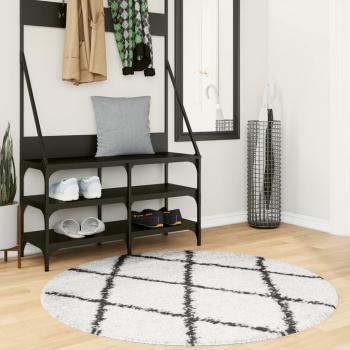 Shaggy Teppich PAMPLONA Hochflor Modern Creme und Schwarz Ø 120 cm