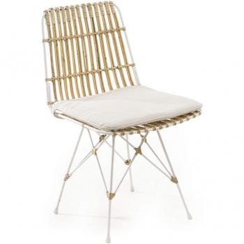 Miavilla Rattan‑Metall Sitzkissen Lamtuli – Natur/Weiß
