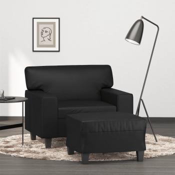 Black Faux Leather Armchair with Footstool 60 cm