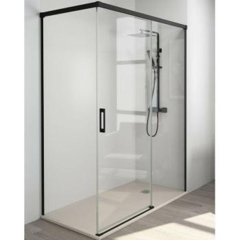 Mampara de Ducha Rectangular Corriente con Perfil Negro Mate, Vidrio Templado 6mm, Acceso Frontal y Antical