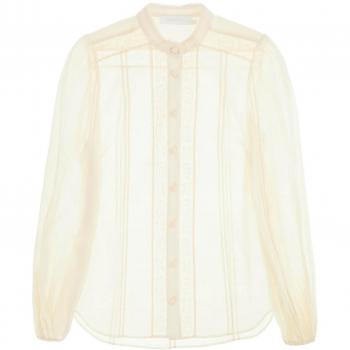Zimmermann Women's Stand Collar Lace Trim Detail Shirt in Beige | Size M | 1348TSS241CRM