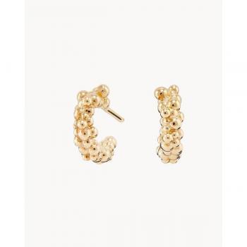 Pendientes Aro S en Oro Amarillo con Detalle de Esferas Doradas