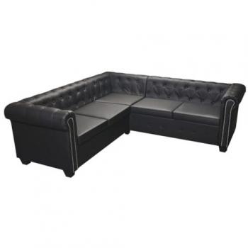 Poltrona Chesterfield 5 posti con rivestimento sintético nero