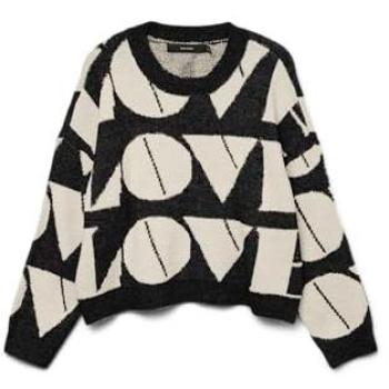 Vero Moda O‑Neck Pullover “Boo” – Schwarzer LOVE‑Stil, Größe S, 52 % Polyester, 40 % Polyacryl, 5 % Wolle, 3 