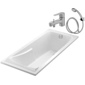 Jacob Delafon Pack baignoire droite 170x75 Corvette + mitigeur July + douche complète + système d'évacuation