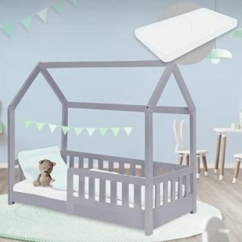 Lit d'Enfant en Pin 70x140 cm Gris Clair avec Matelas H-10 cm