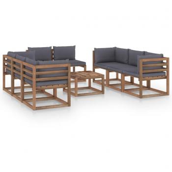Set de muebles de jardín de 9 piezas con cojines en gris antracita