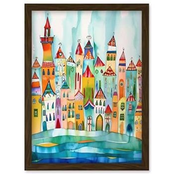 Artery8 Cinque Terre Shoreline Village Artwork (A4, Brown)