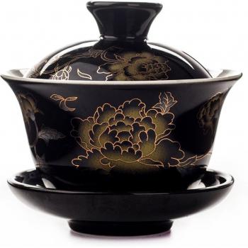 Tetera de Taza Grande en Cerámica China, Diseño Dragón y Peonía